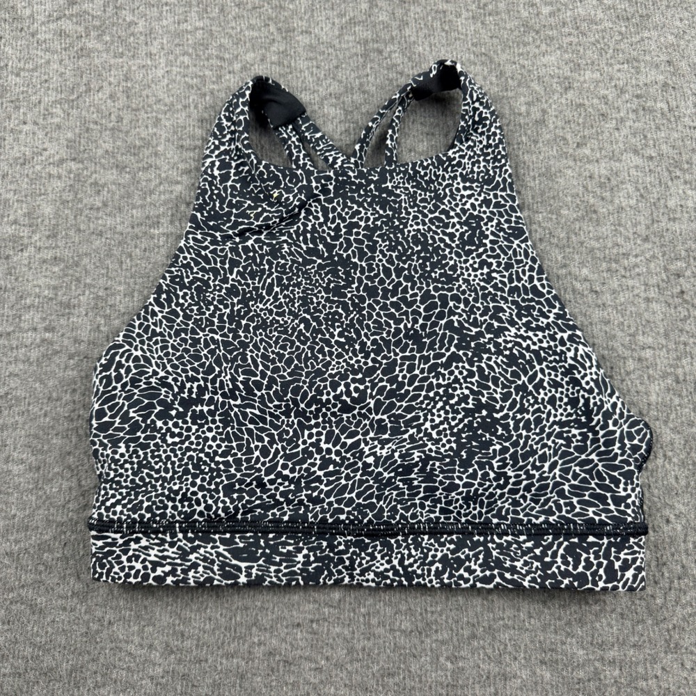 Lululemon Free To Be Serene High Neck Sports Bra Black White Animal Print Size 4